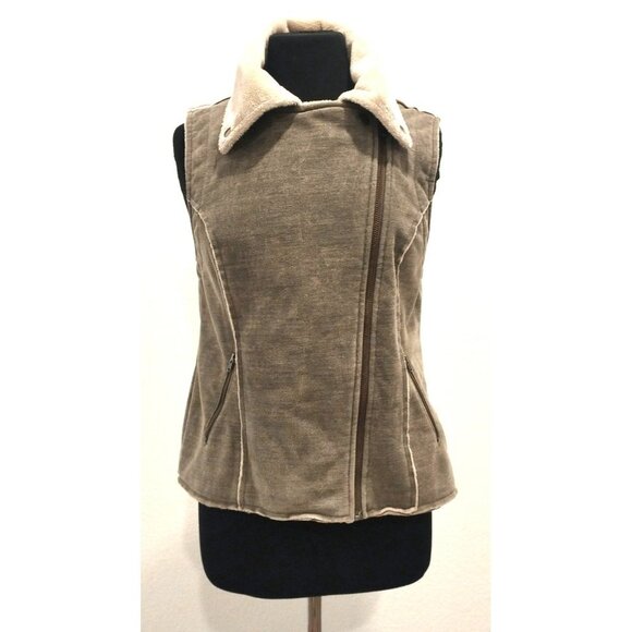 True Grit Military Green and Cream Bomber Vest Zippered Jacket S - Picture 4 of 11